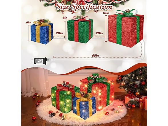 Brightever Set of 3 Christmas Lighted Gift Boxes