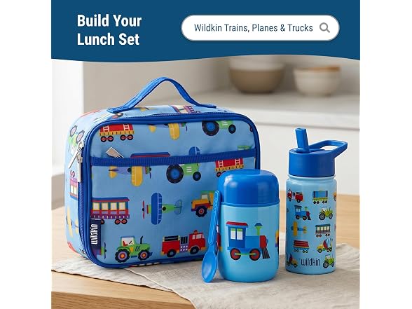Wildkin Kids 10 oz Insulated Food Jar, Trains, Planes & Trucks