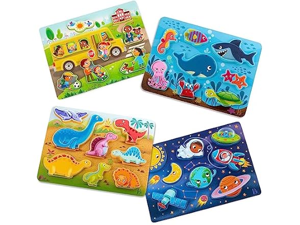 B. toys – Chunky Puzzle 4 Pack: Bus, Sea, Space, Dino