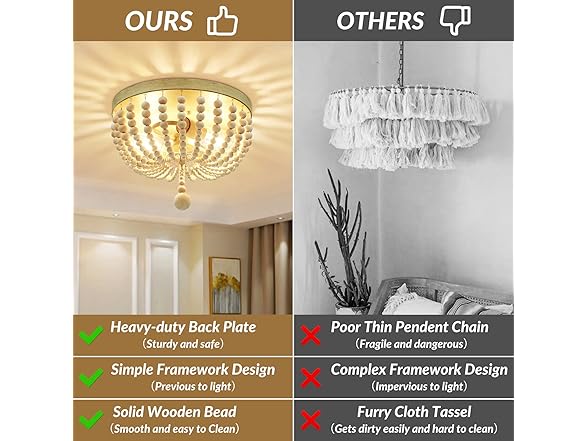 VerRon Farmhouse Wood Beaded Chandelier