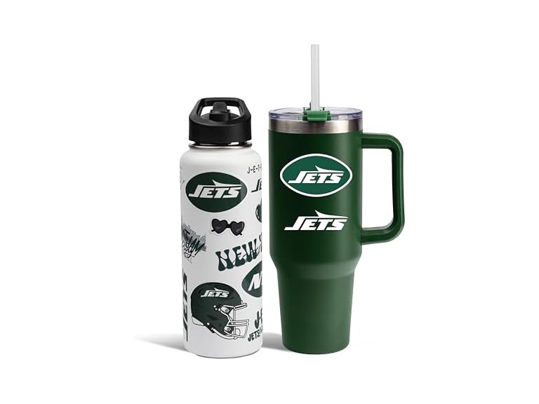 The Memory Company Officially Licensed NFL 2-Pack Stainless Steel Tumbler Set, 34oz Team Spirit Water Bottle & 40oz Game Day Tumbler with Lid and Straw, BPA-Free Materials, Convenient Straw Design