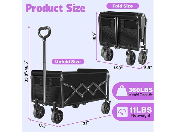 Wagon Cart Foldable,360Lbs Collapsible