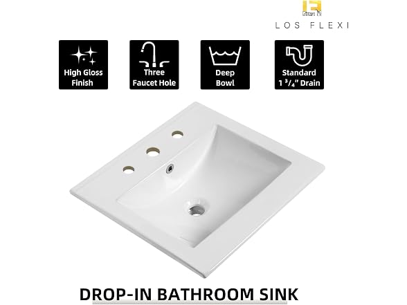 20"W x 18"D Drop In Bathroom Sink with Single Faucet Hole