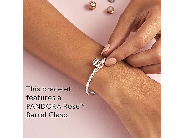PANDORA Jewelry Moments Snake Chain Charm Rose Bracelet, 7.9" (Open Box)