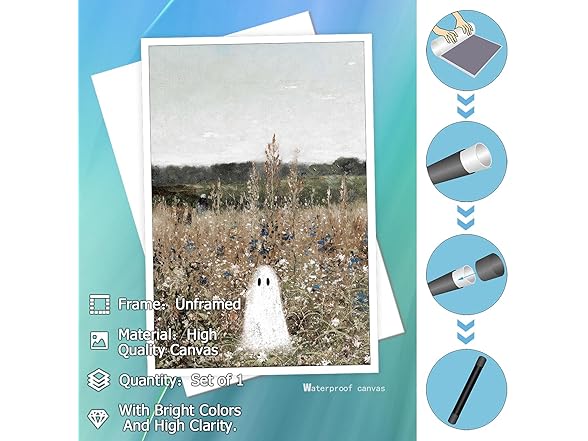 Cute Ghost On A Flower Meadow Wall Art