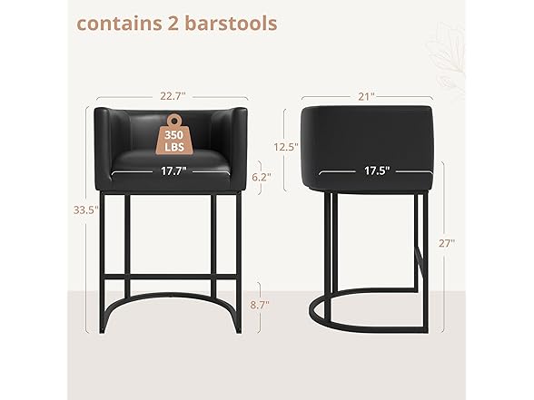 2 Black Counter Height Bar Stools