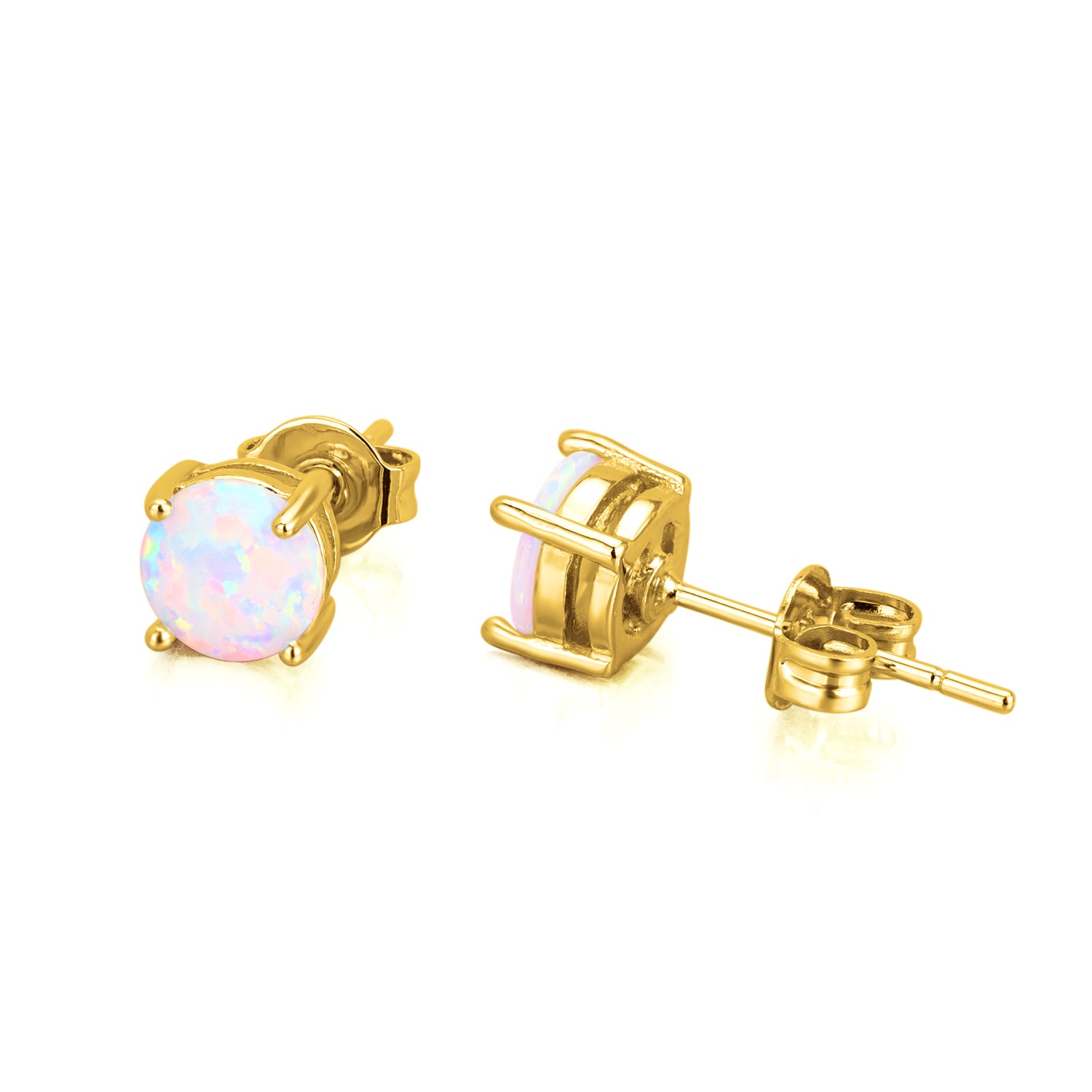 Genuine White Fire Opal Stud Earrings - Gallery 2