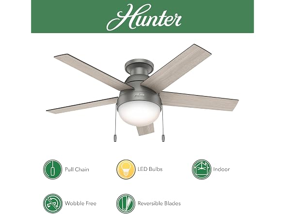 Hunter Fan 46" Matte Silver, Contemporary
