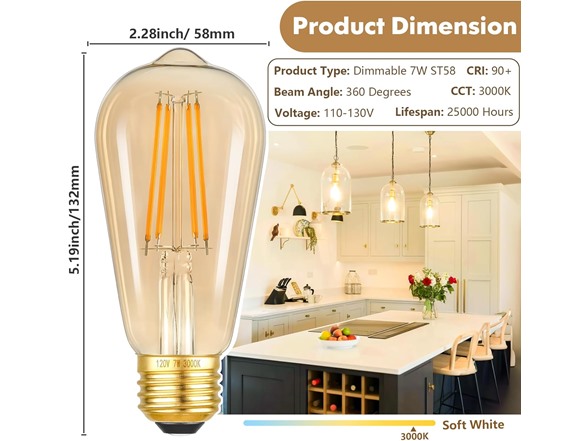 Kondras Dimmable LED Bulbs, 7W 850 Lumens, 6Pk