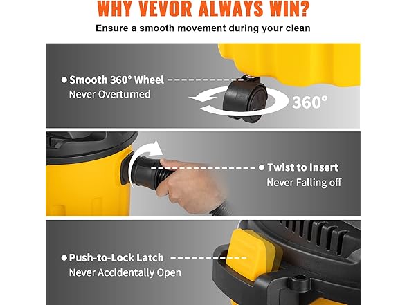 VEVOR 2.6 Gallon 2.5 Peak HP Wet and Dry Shop Vac