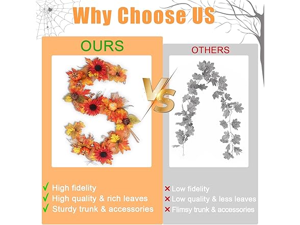 TISEMENT Fall Garland for Mantle, 6FT Fall Leaves Pumpkin