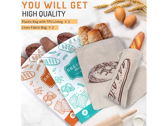 4-Pack Bread Bags for Homemade Bread