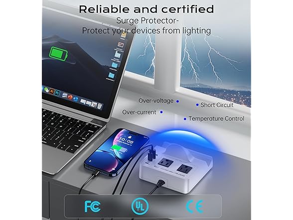 TOPOINT 7 in 1 Power Strip with Wireless Charger