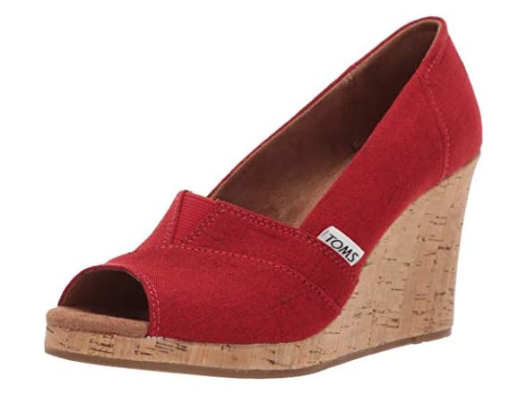 TOMS Women's Classic Wedge Espadrille Sandal, Red Crosshatch Jacquard, 5