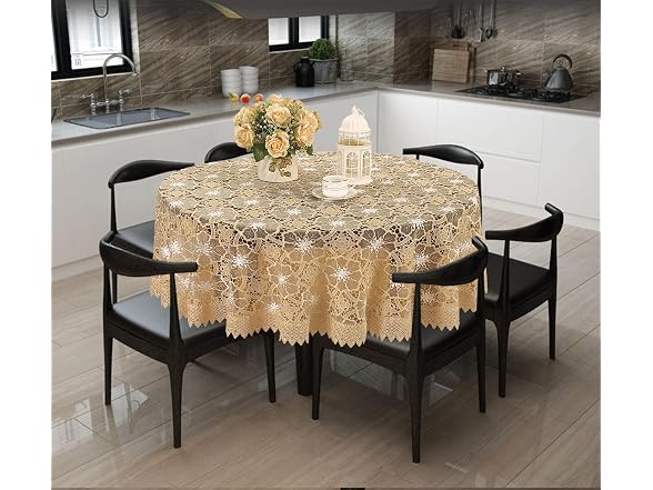 Beige Embroidered Lace Tablecloth 60