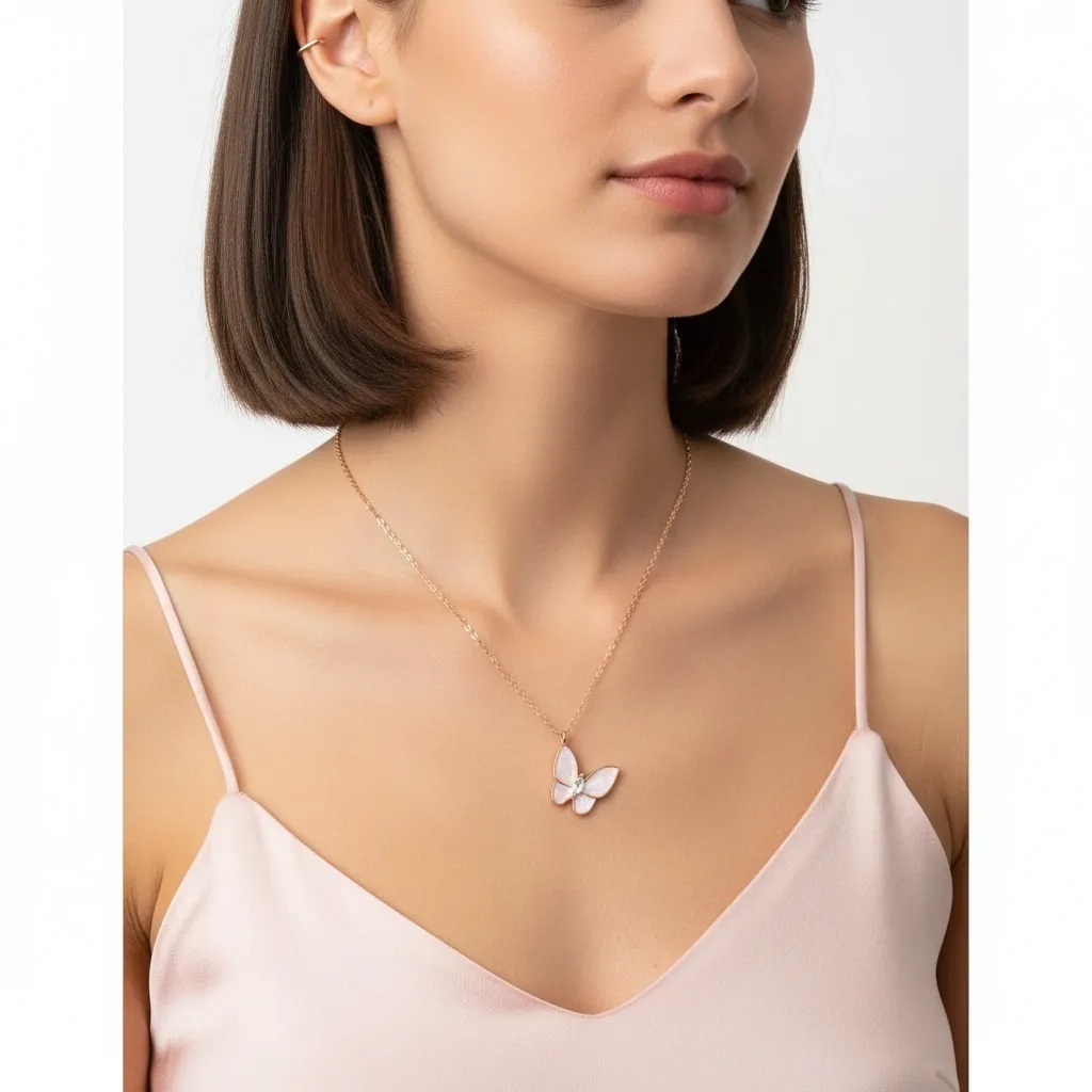 Butterfly Mother of Pearl & CZ Necklace - Gallery 8