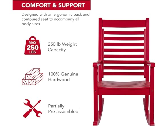 Shine Company Wood Rocking Chair, Red - Gallery 5