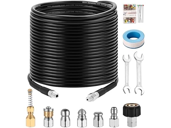 Sewer Jetter Kit for Pressure Washer, 100Ft X1/4"