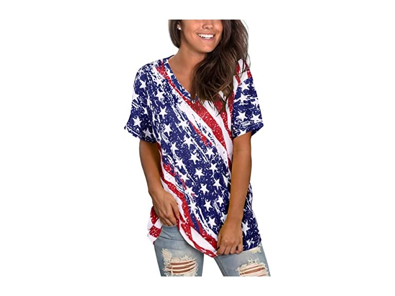 Women's American Flag V Neck T-Shirt, Large