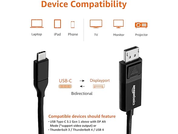 Amazon Basics USB-C to DisplayPort Cable