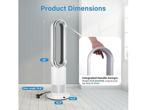 Simple Deluxe 34 Inch Bladeless Tower Fan