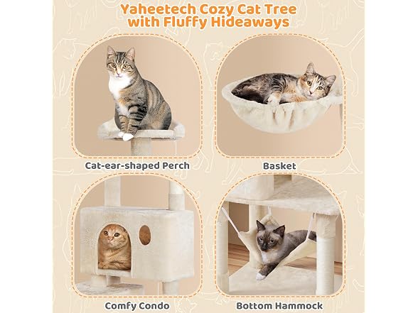 Yaheetech 64.5in Cat Tree for Large Cats, Beige
