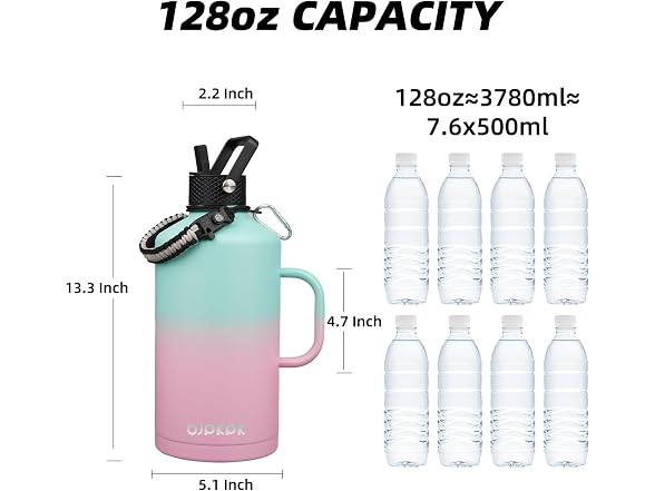 BJPKPK 1 Gallon Water Bottle Insulated with Straw Lid,Marshmallow