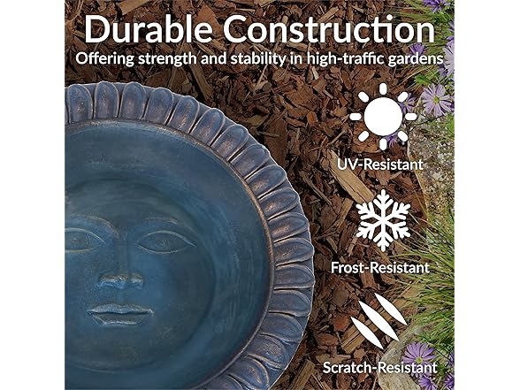 Sunnydaze 26” H Concrete Bird Bath Patina Blue