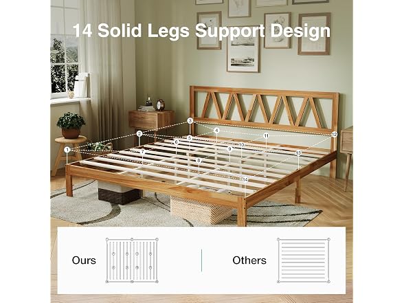 Novilla 12 Inch Solid Wooden King Size Bed Frame
