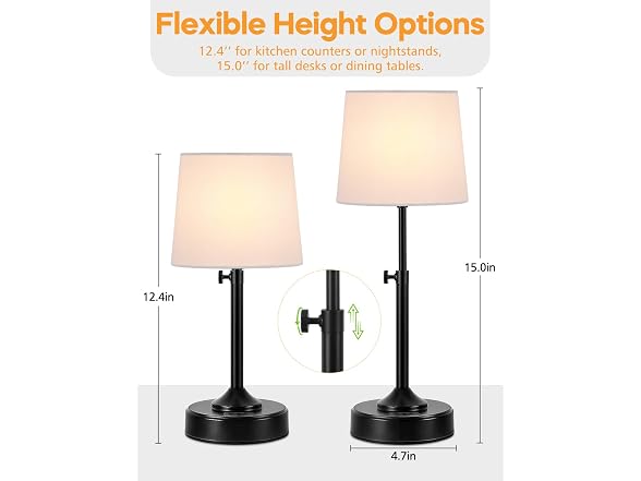Yochoice Cordless Table Lamp, Adjustable Black