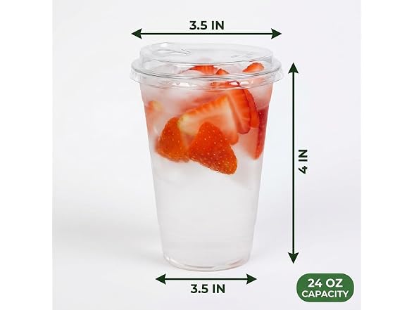 TLAPS 24 oz Clear PET Plastic Cups with Sip Lids 100 Sets 