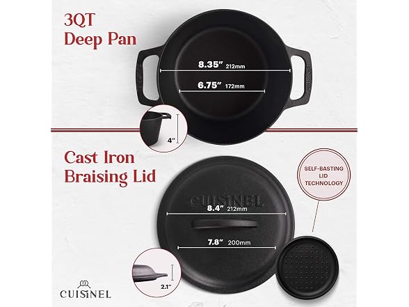 Cuisinel Cast Iron Dutch Oven - 3-Quart