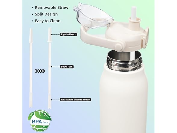 BJPKPK Insulated Water Bottles with Straw,White