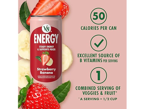 6PK V8 +ENERGY Strawberry Banana Energy Drink