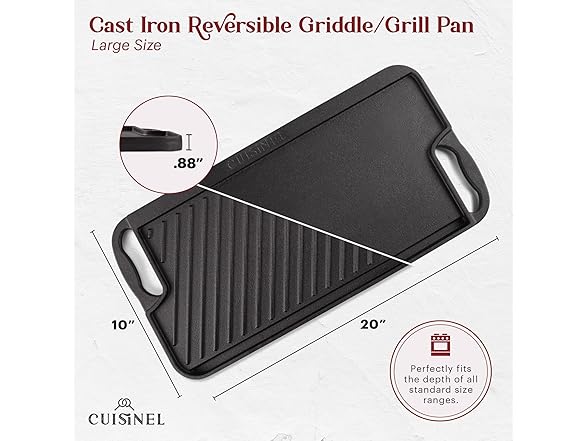 Cuisinel Cast Iron Griddle/Grill + Scraper/Cleaner