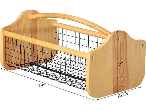 Gardenised Vintage Harvest Basket Pine Wood & Metal Mesh 