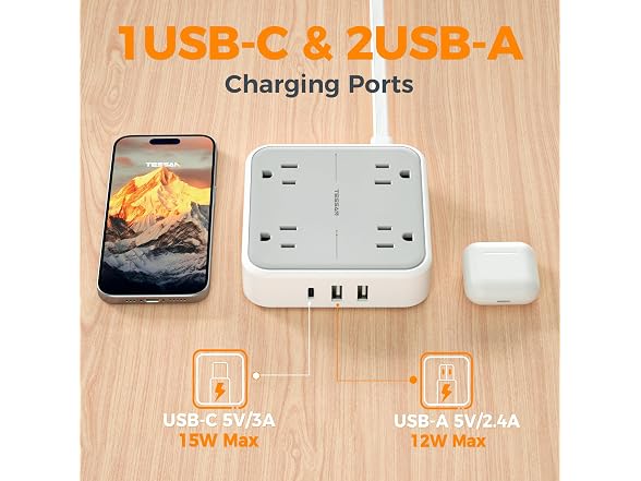 TESSAN 900J Power Strip 5ft Cord (4 Outlets, 3 USB)