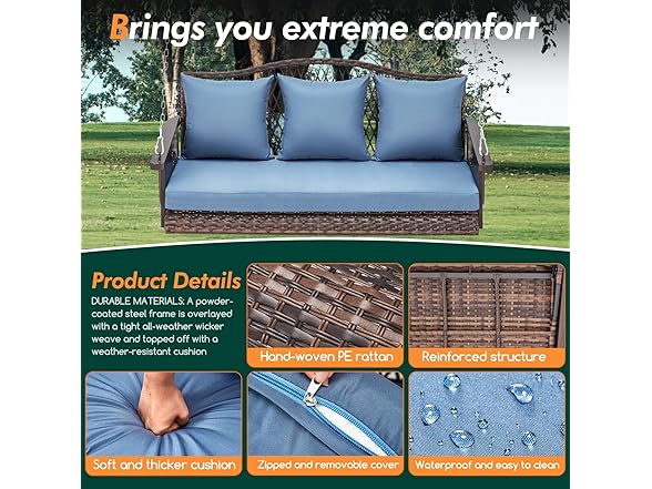 ZZW 8010 Upgraded Wicker Hanging Porch Swing