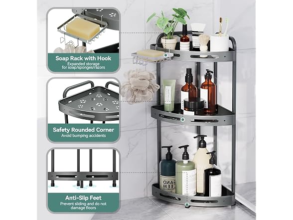 Binecer Corner Shower Caddy Standing, 3-Tier
