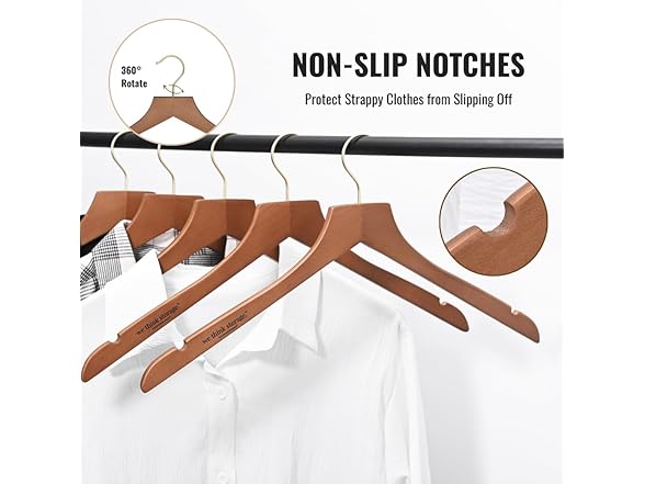 Sukkiri Non-Slip Wooden Suit Hangers with Locking Bar, Set of 30