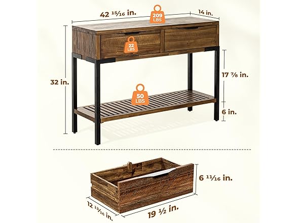 Bme Millie Farmhouse Solid Wood Console Table