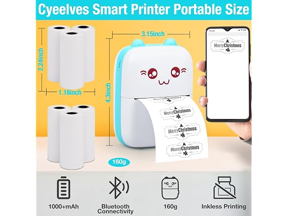 Cyeelves Cyeelves Mini Printer Portable, Pocket