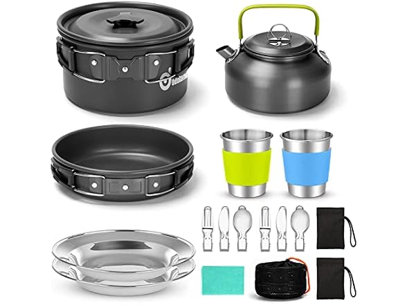 Odoland 15pcs Camping Cookware Kit