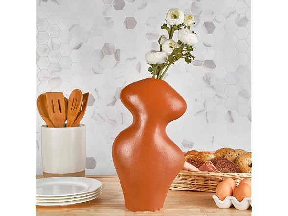 Elements Textured Wave Terracotta Ceramic Vase