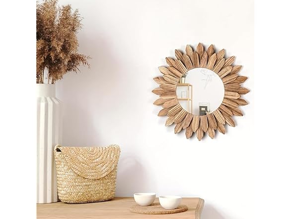 Flower-Shaped Wooden Frame Wall Mirror
