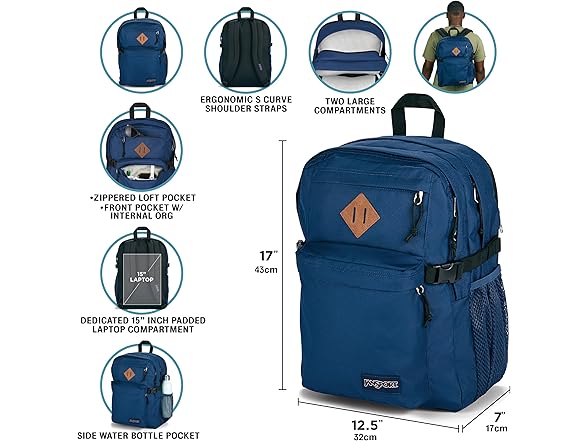 Jansport Main Campus Unisex Backpack Navy 15"