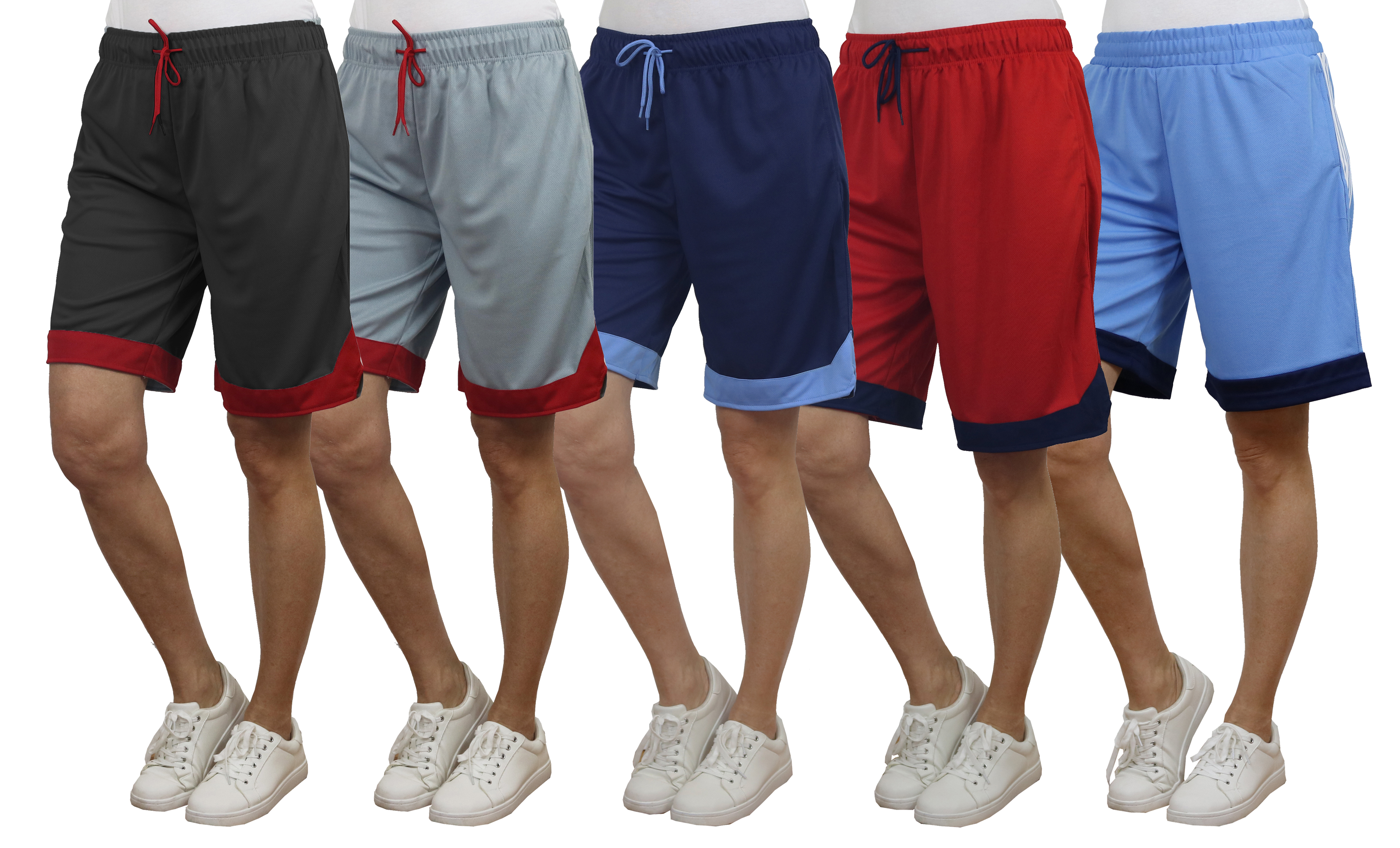 5Pk Womens Active Mesh Shorts w/Trim - Gallery 6