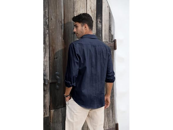 Runcati Men (M) Button Down Shirt Linen Long Tops