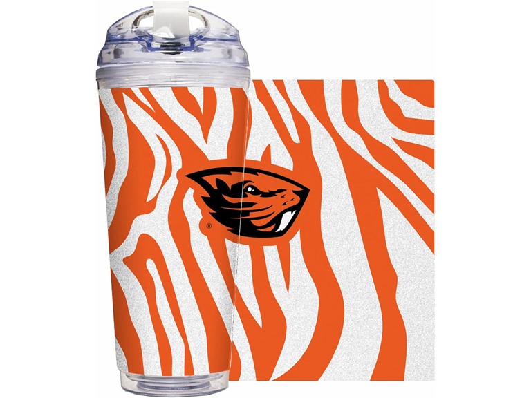 Rico Industries NCAA Oregon State Beavers Glitter 24oz Acrylic Tumbler with Hinged Lid