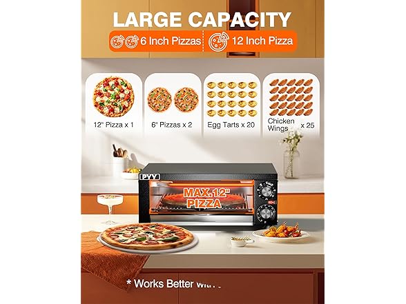 PYY Pizza Oven -12 Inch Indoor Countertop Pizza Oven